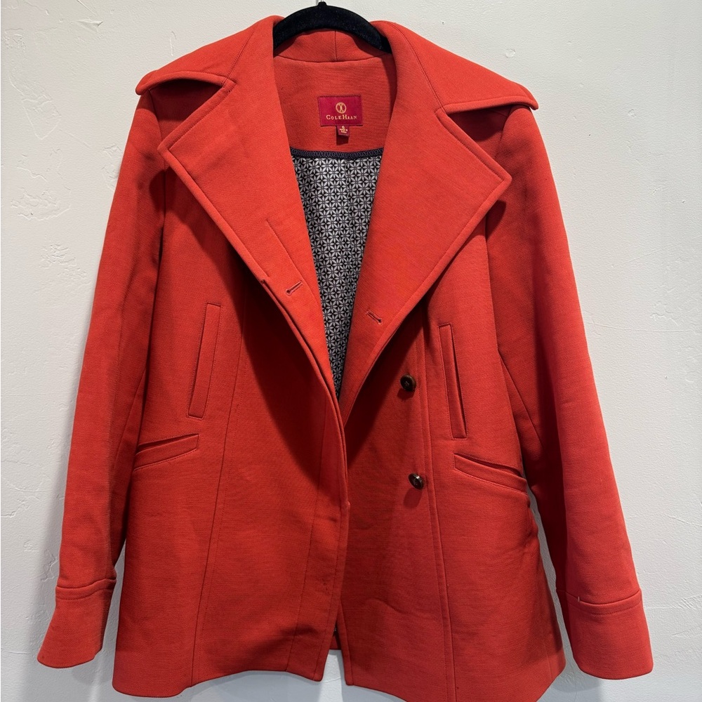 Cole Haan Women's Vibrant Red/ Orange Pea Coat